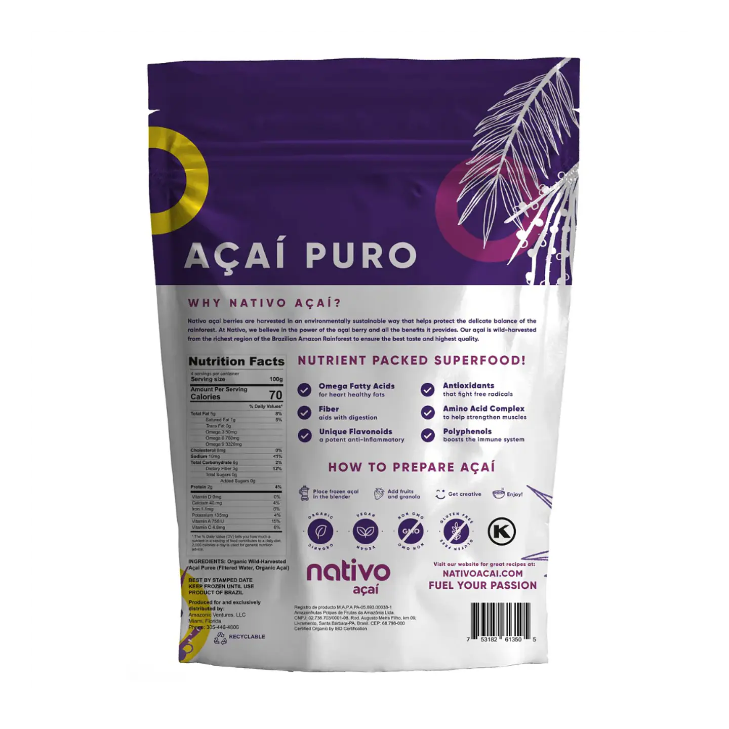 Nativo - Pulpa de acai organico 4 x100grs 