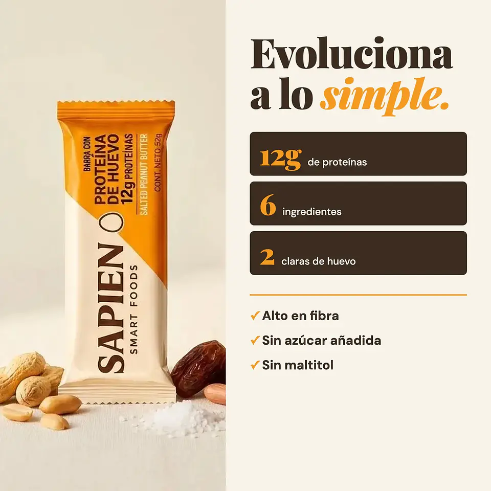 Sapien - Barra con proteina de huevo Mani 52g  2