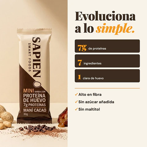 Sapien - Mini barra con proteina de huevo cacao 30g 