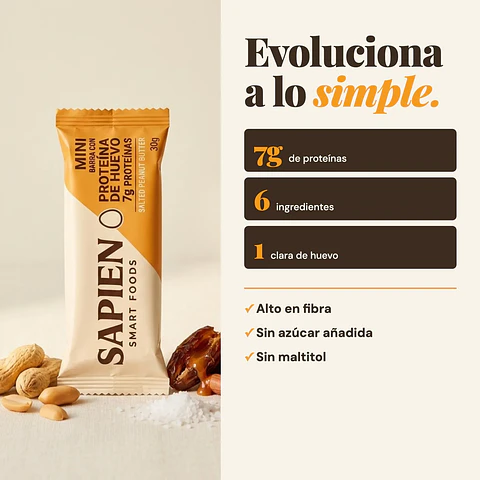 Sapien - Mini barra con proteina de huevo Mani 30g 