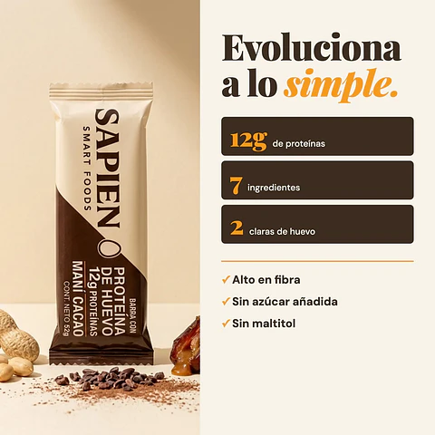 Sapien - Barra con proteina de huevo cacao 52g 