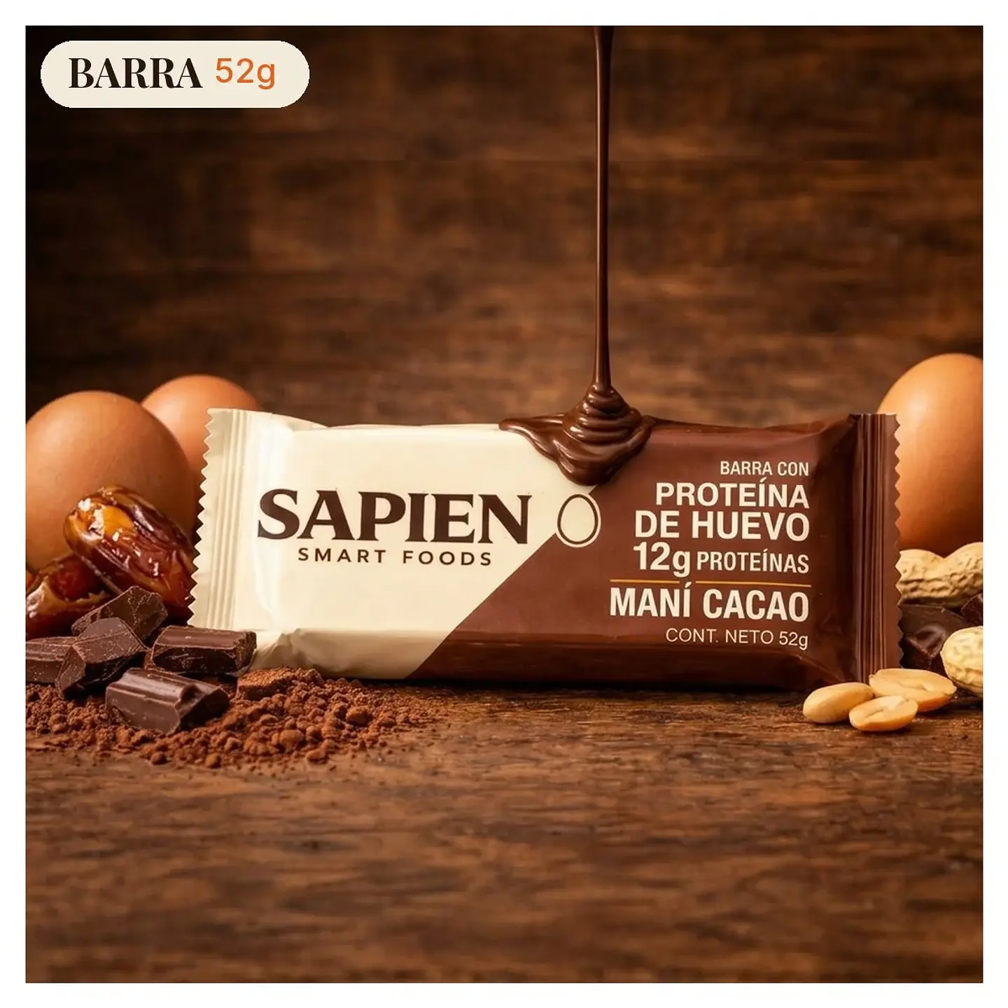 Sapien - Barra con proteina de huevo cacao 52g  2