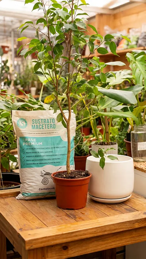 KIT FICUS BENJAMINA + SUSTRATO + MACETA