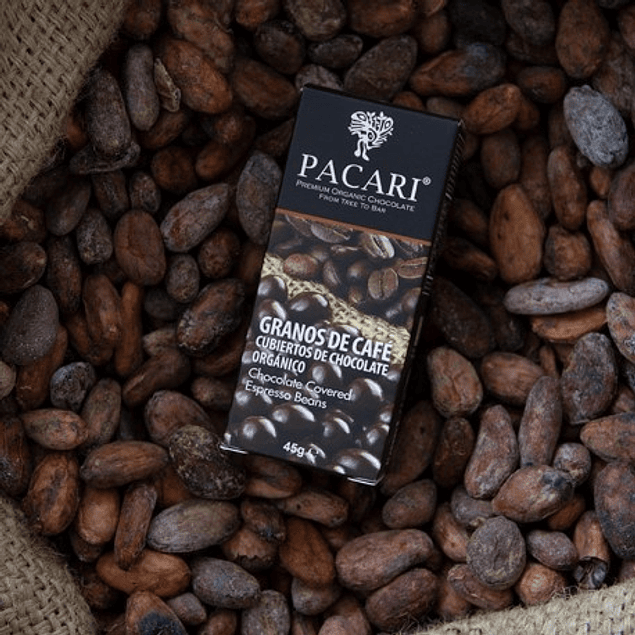 Granos de Café cubiertos de chocolate 57gr Orgánico Pacari