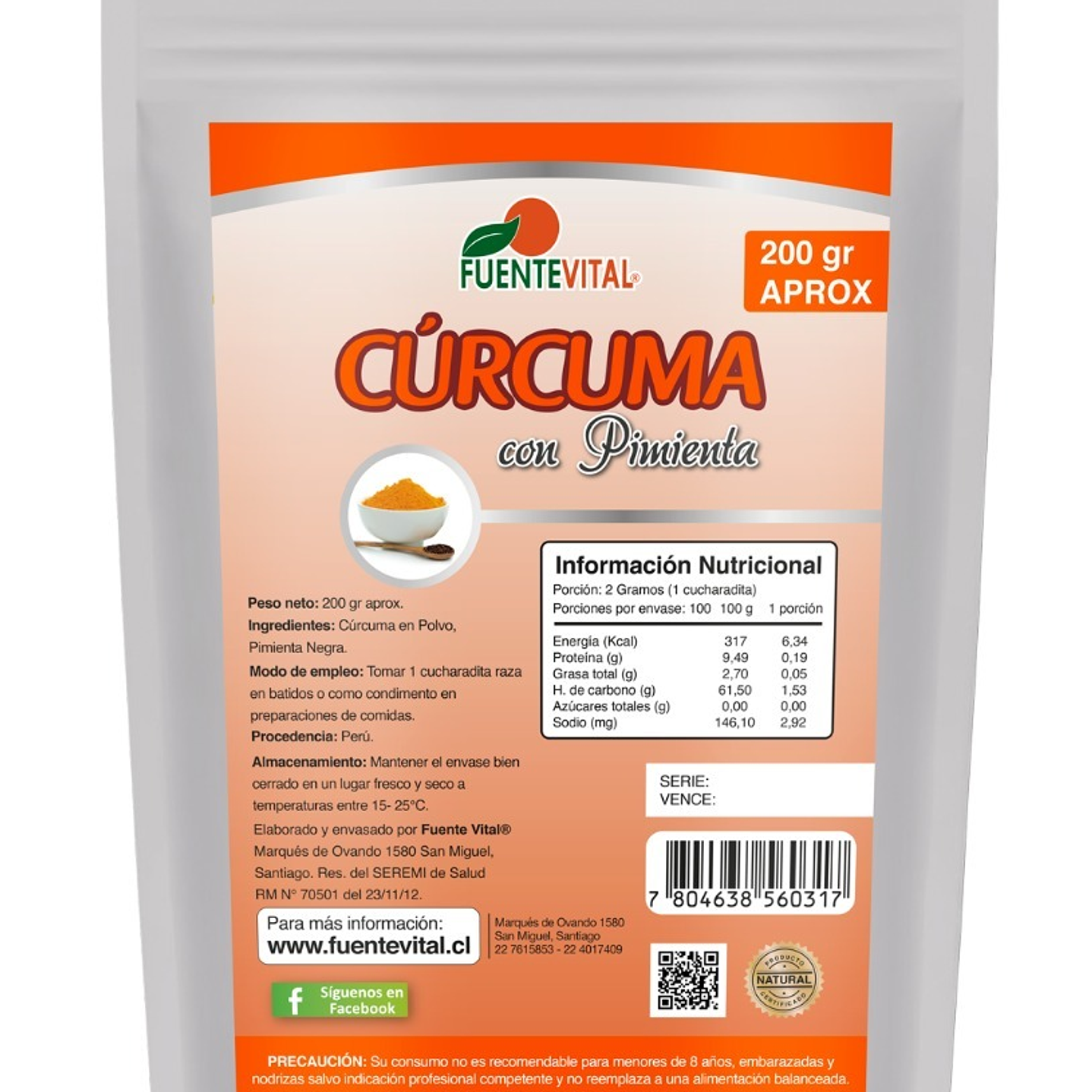 Curcuma pimienta 200gr  FuenteVital 1