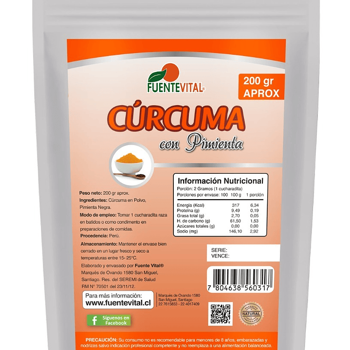 Curcuma pimienta 200gr  FuenteVital 1