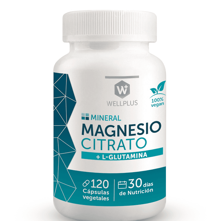 Magnesio Citrato con Glutamina 120 cápsulas  Wellplus 1