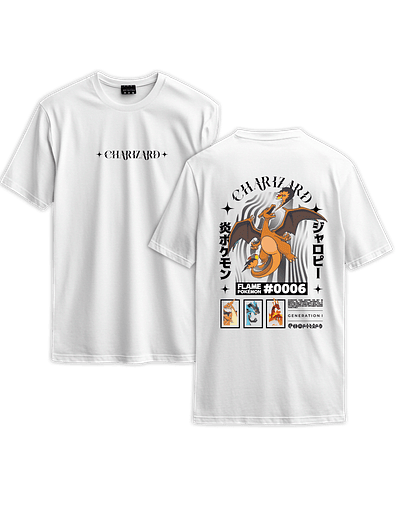 Poleras Pokémon - Secret Art: Charizard  — Flame Pokémon - BLANCO