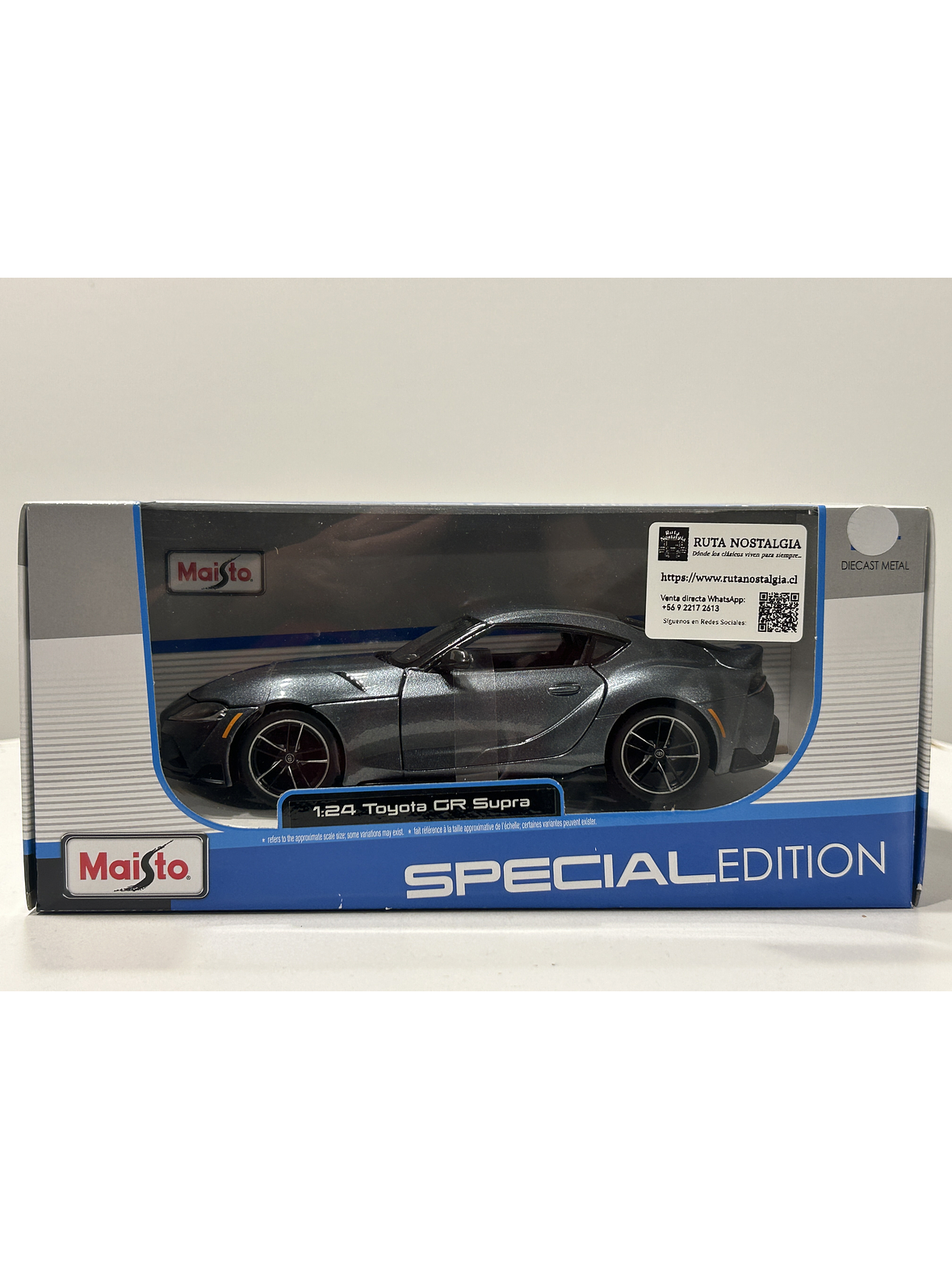 Toyota GR Supra Maisto 1:24 – Deportivo japonés icónico, metal gris y rojo – Ruta Nostalgia Chile  9
