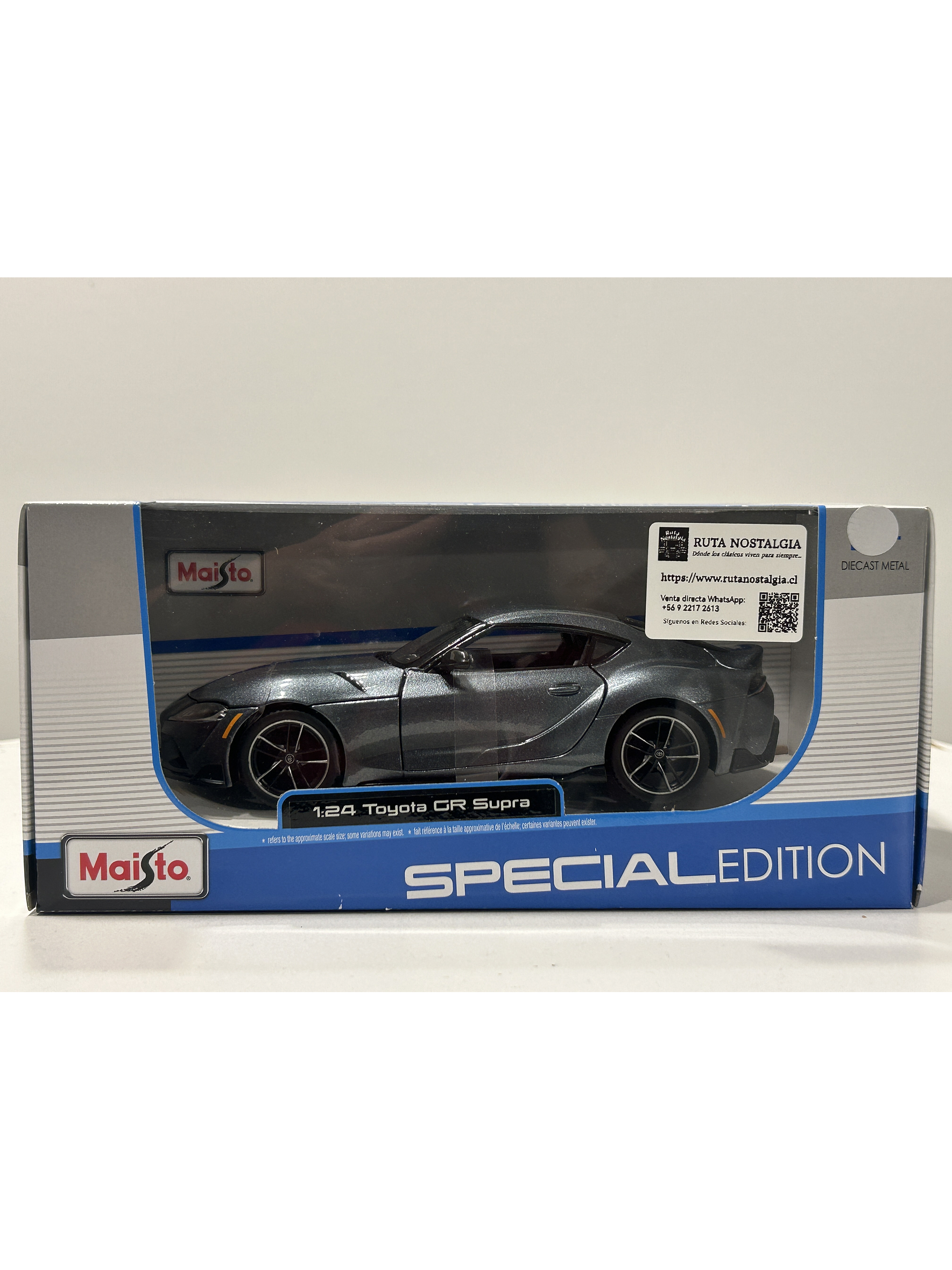 Toyota GR Supra Maisto 1:24 – Deportivo japonés icónico, metal gris y rojo – Ruta Nostalgia Chile  9