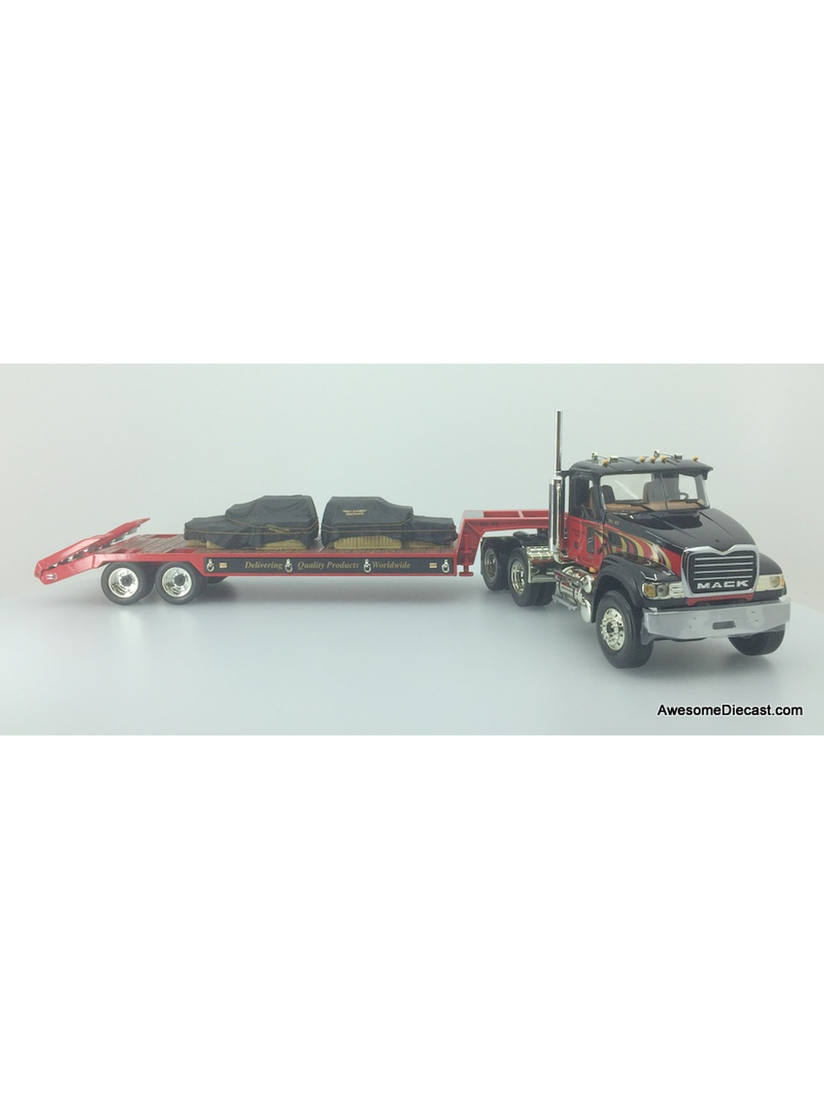 Mack Granite con Rampla Lowboy First Gear 1:34 – Camión americano de carga pesada para coleccionistas y camioneros 1