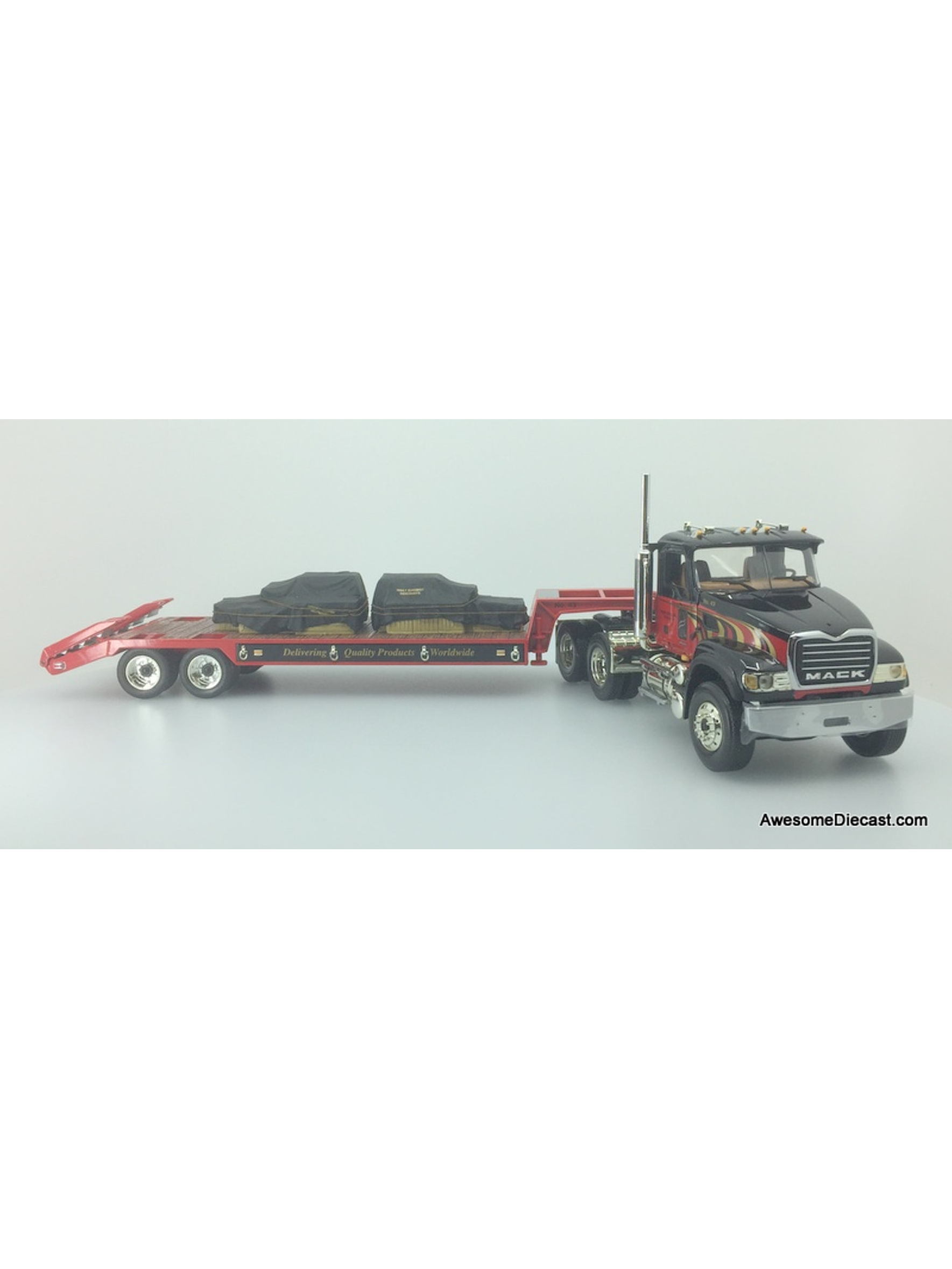 Mack Granite con Rampla Lowboy First Gear 1:34 – Camión americano de carga pesada para coleccionistas y camioneros 1