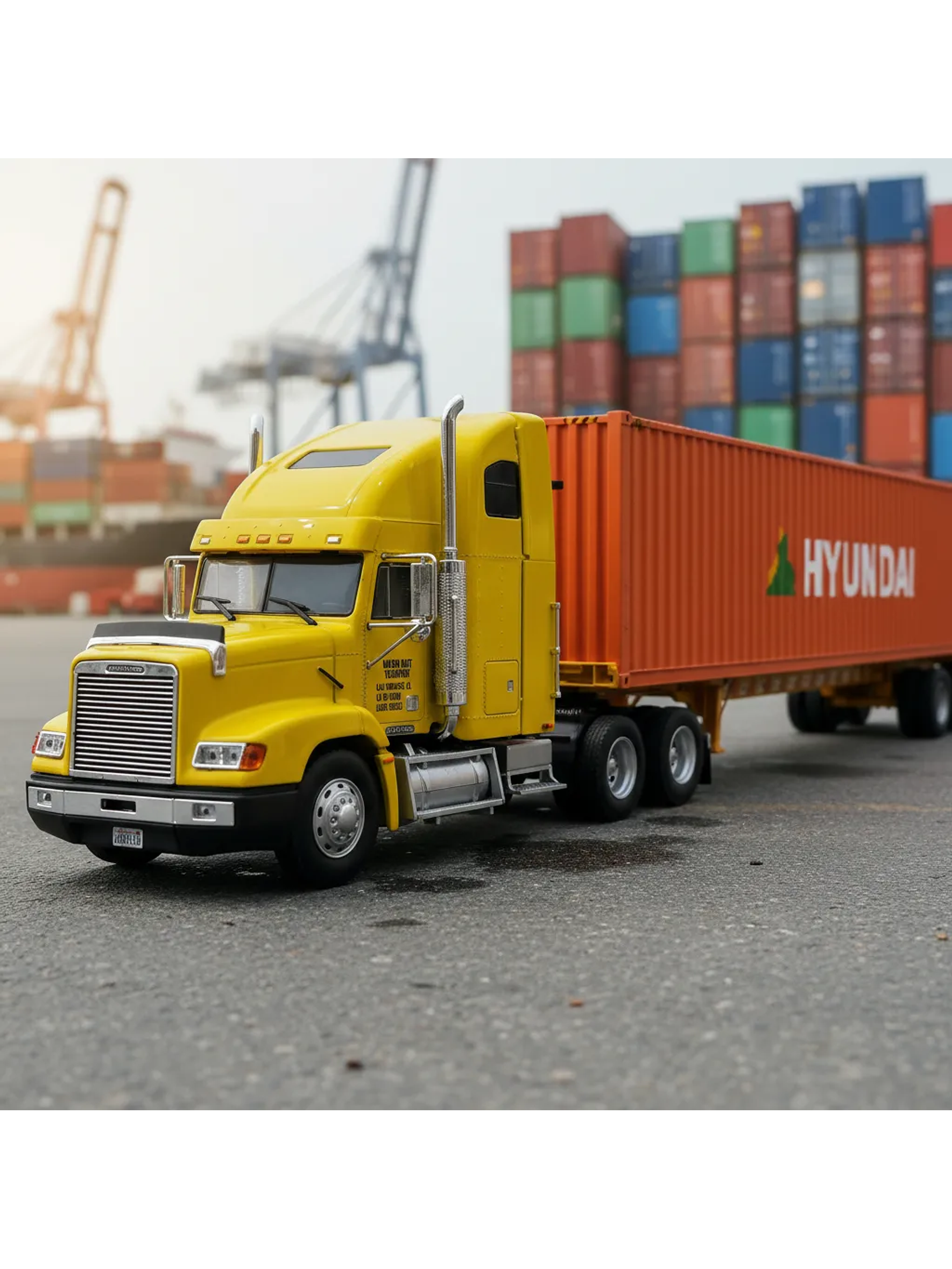 Camión Freightliner FLD 112 (1993) con Contenedor Hyundai – Escala 1:43. Colección Camiones Americanos 1