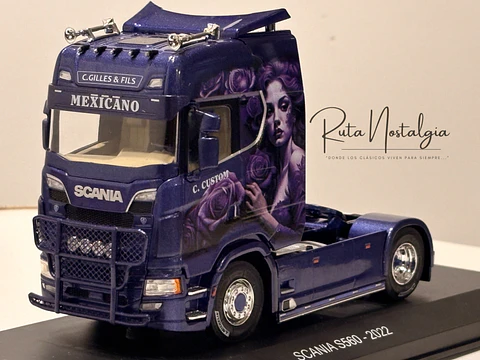 Scania S560 2022 púrpura tuning Hachette 1:43 – camión europeo. Colección Truck Tuning 