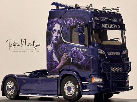 Scania S560 2022 púrpura tuning Hachette 1:43 – camión europeo. Colección Truck Tuning 