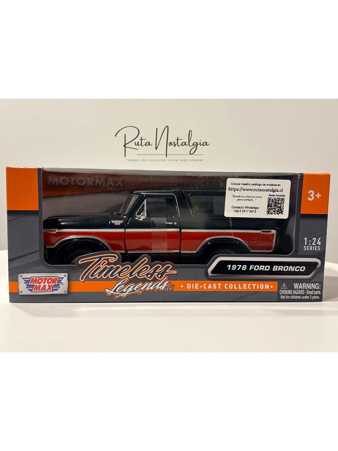 Ford Bronco Ranger XLT 1978 Motormax 1:24 Negro/Rojo | 4x4 Clásico Americano de Colección en Chile 9