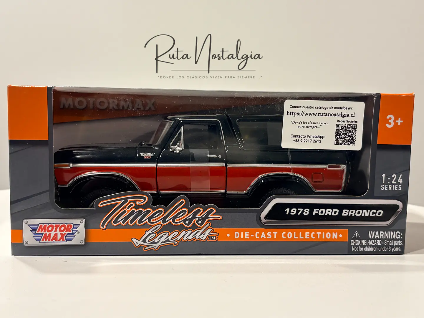 Ford Bronco Ranger XLT 1978 Motormax 1:24 Negro/Rojo | 4x4 Clásico Americano de Colección en Chile 9