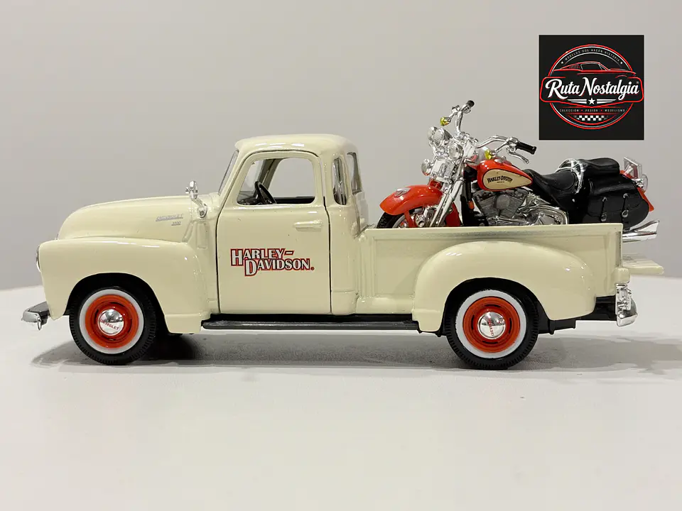 Camioneta Chevrolet 3100 1950 + Moto Harley Davidson | Maisto 1:24 9