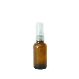 Botella de vidrio ámbar 30 ml con dispensador spray transparente