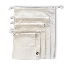Pack 5 bolsas reutilizables de algodón crudo