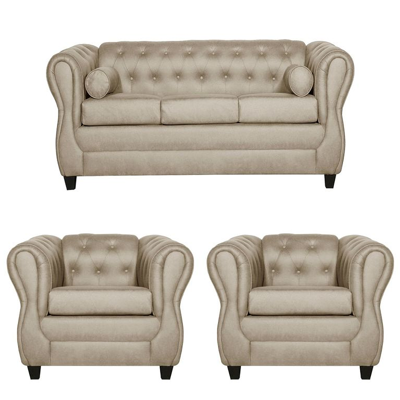 Juego De Living 3-1-1 Chesterfield Beige