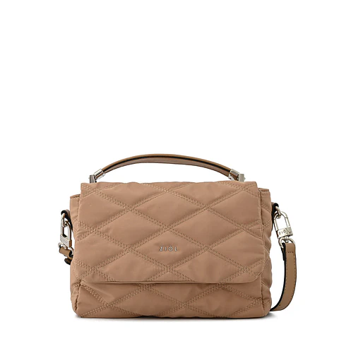 Cartera bandolera con tapa elvira pequeña beige oscuro