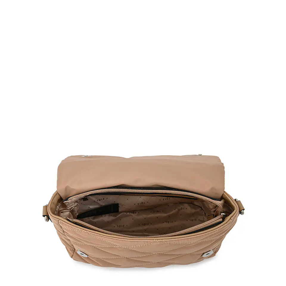 Cartera bandolera con tapa elvira pequeña beige oscuro 3