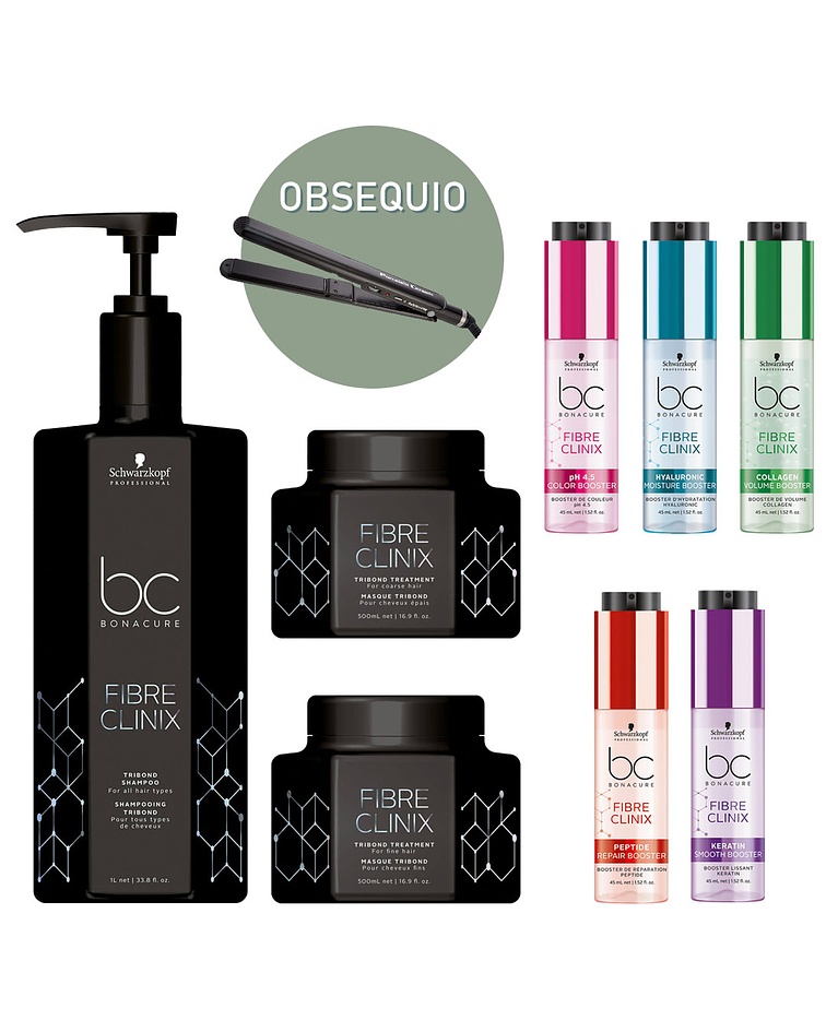 Kit exclusivo de salón BC Bonacure Fibre Clinix + Obsequio Plancha Profesional