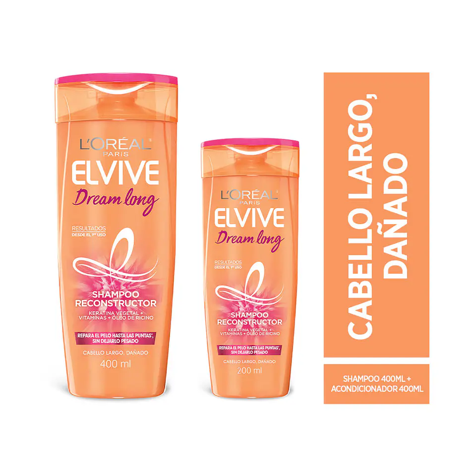Pack Champú 400ml + Champú 200ml Reconstructor L'ORÉAL Elvive Dream Long 1