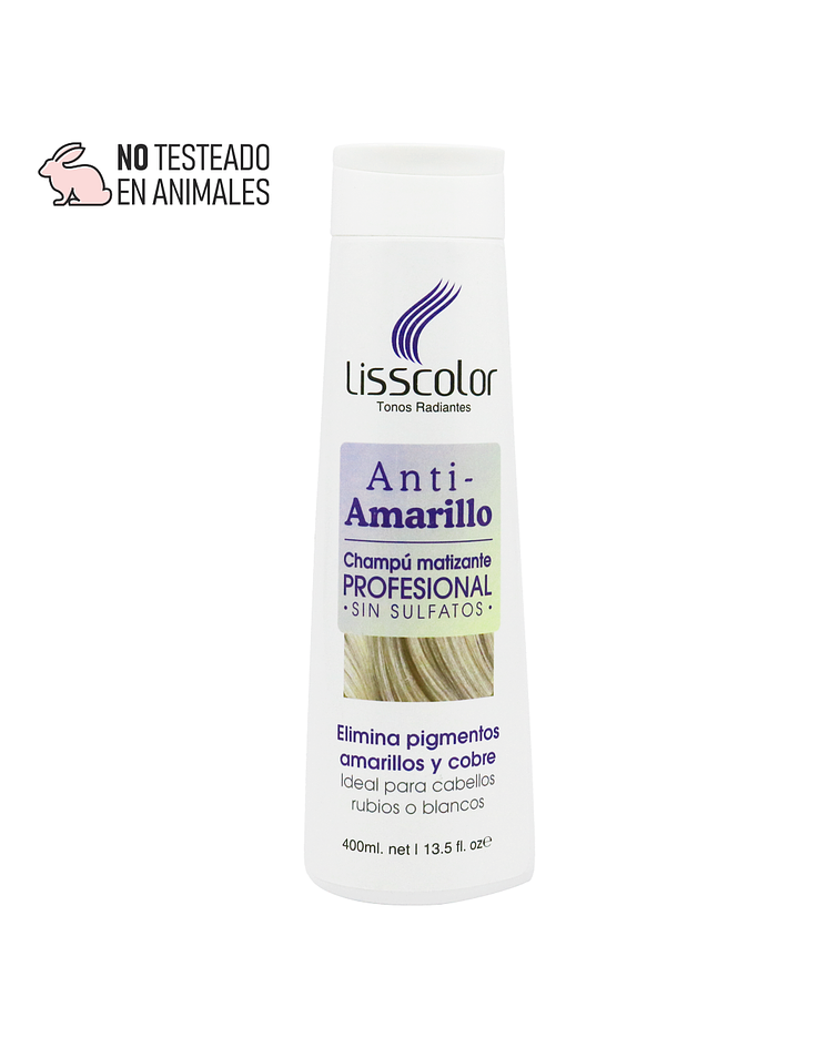 Shampoo Matizante Anti-Amarillo Sin Sulfatos Profesional Lisscolor 400ml