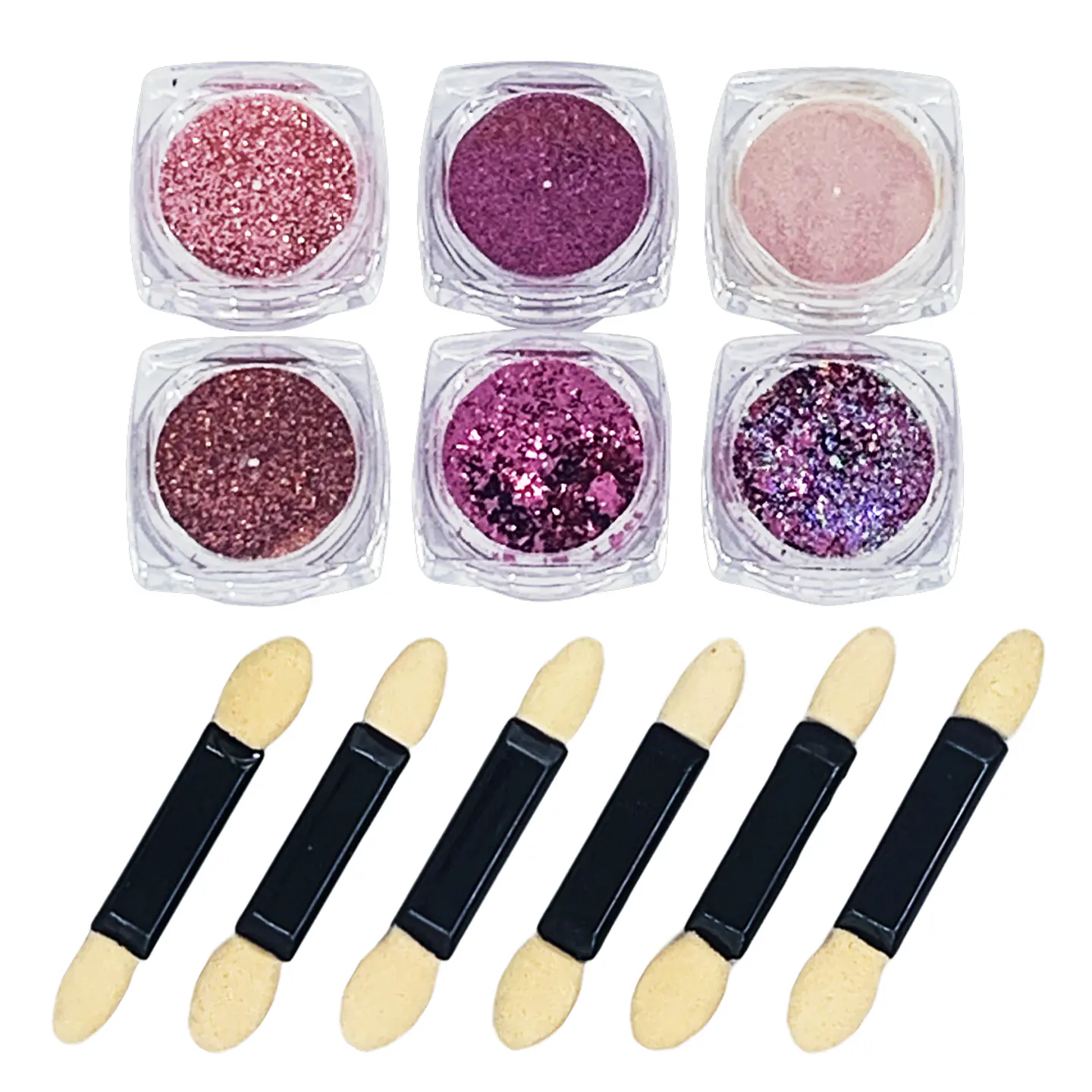 Kit Polvo Espejo, Glitter, Flake it VICKY NAIL X6 Rosado 1