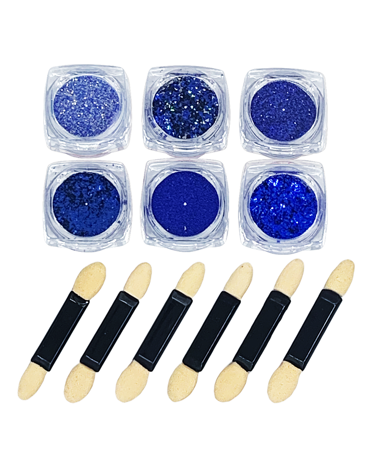 Kit Polvo Espejo, Glitter, Flake it VICKY NAIL X6 Azul