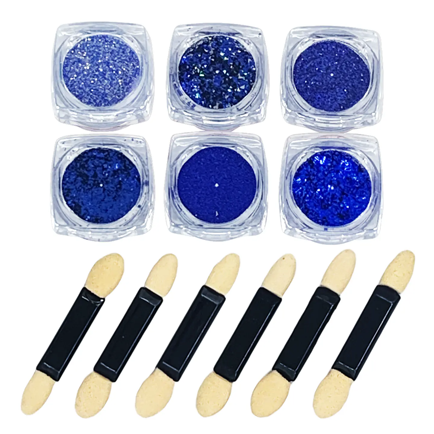 Kit Polvo Espejo, Glitter, Flake it VICKY NAIL X6 Azul 1