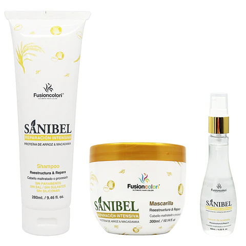 Combo Shampoo + Mascarilla + Sérum SANIBEL Reparación Intensiva