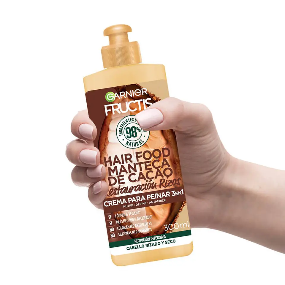Crema para Peinar Hair Food Manteca de Cacao Reparación Rizos GARNIER Fructis 300ml 3