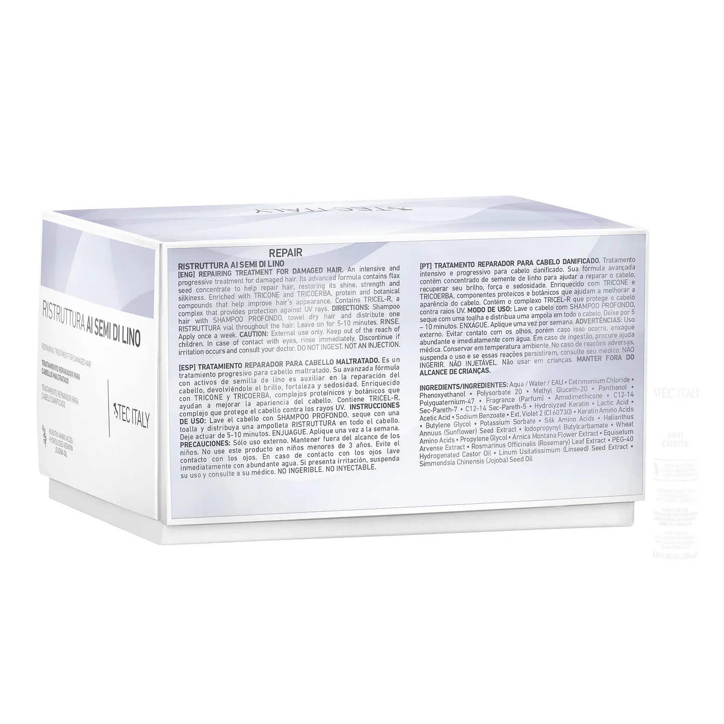 Caja de 12 Ampolletas Reestructurante Semilla de Lino TEC ITALY Repair 10ml 3