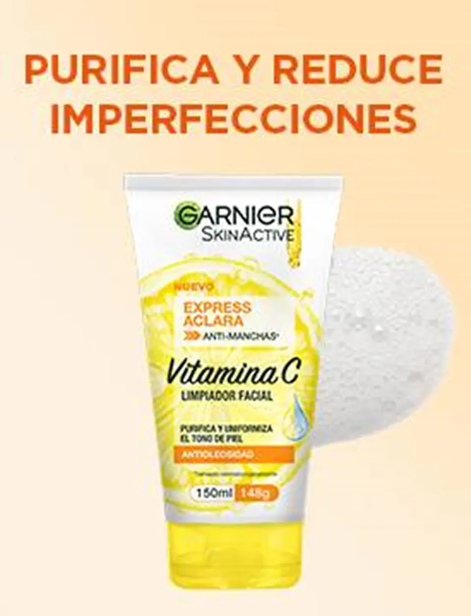 Limpiador Facial Tono Uniforme Express Aclara GARNIER Skin Active 150ml 3
