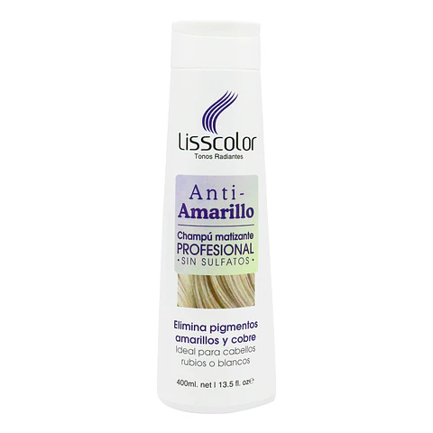 Shampoo Matizante Anti-Amarillo Sin Sulfatos Profesional Lisscolor 400ml