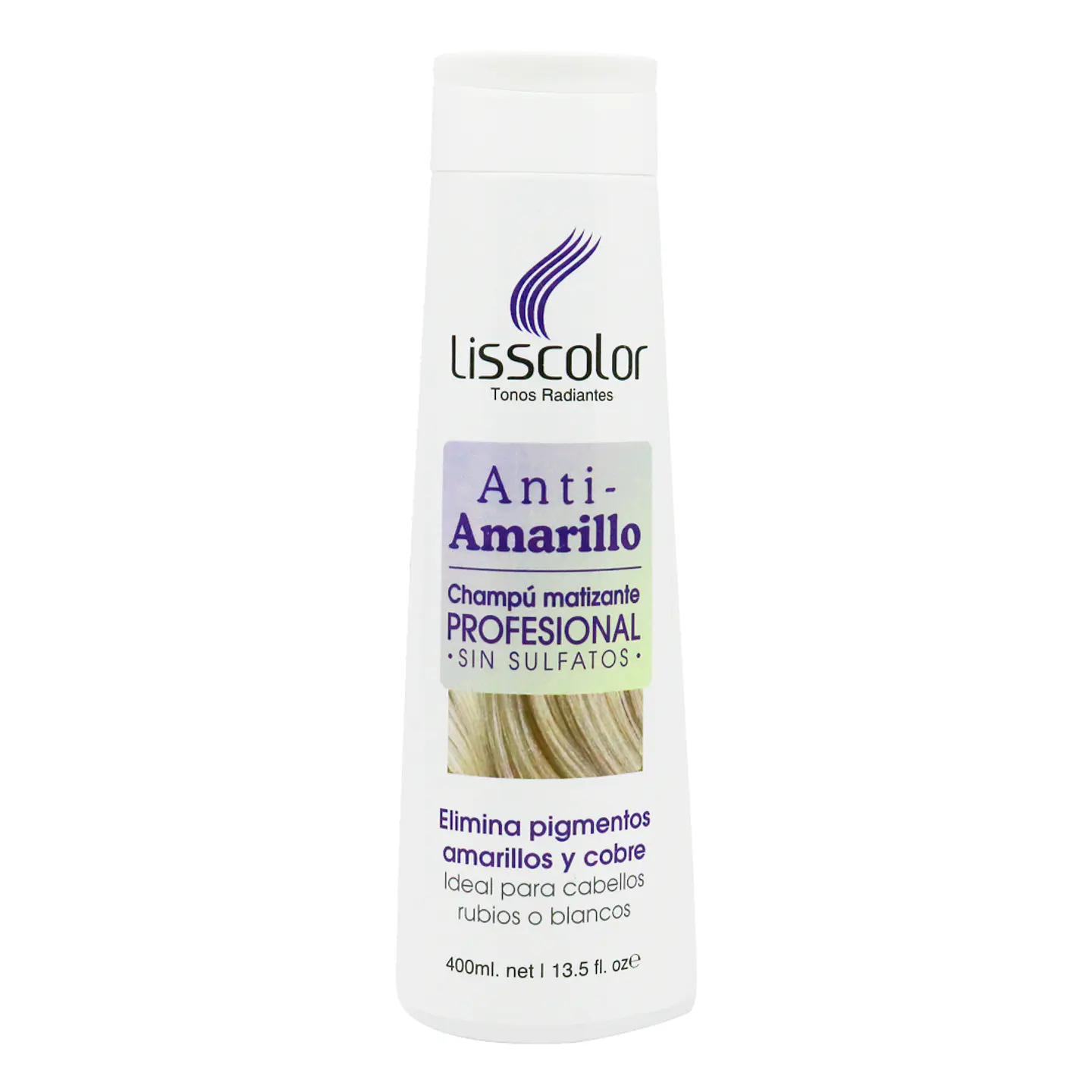 Shampoo Matizante Anti-Amarillo Sin Sulfatos Profesional Lisscolor 400ml 1
