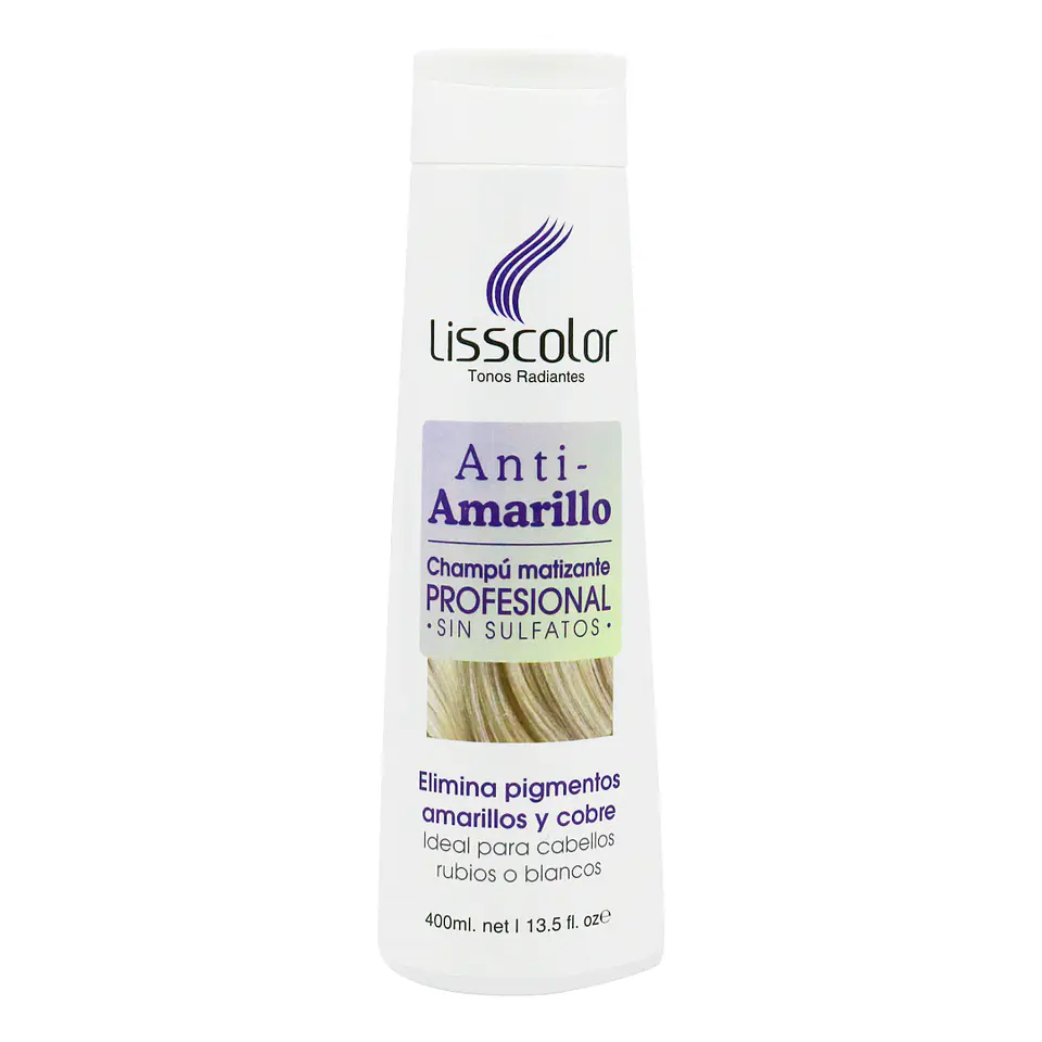 Shampoo Matizante Anti-Amarillo Sin Sulfatos Profesional Lisscolor 400ml 1