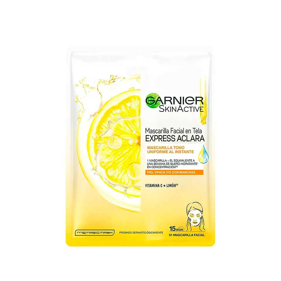 Mascarilla facial en tela Tono Uniforme Express Aclara GARNIER Skin Active 1