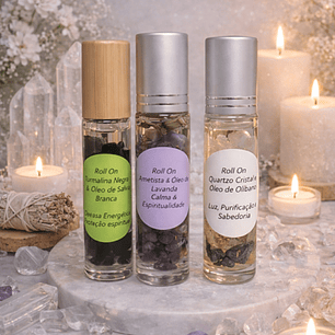 Frasco Roll-on de óleos essências com cristais.