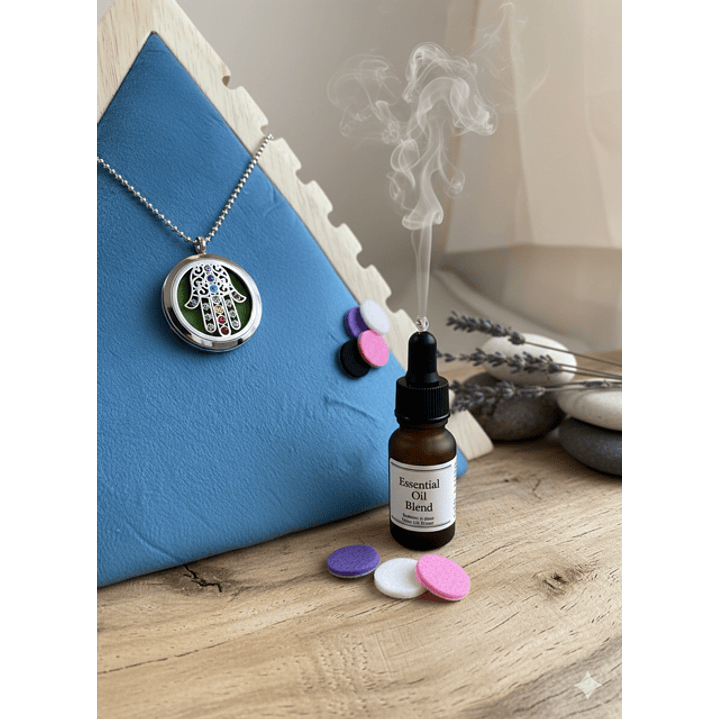 Colar de aromoterapia difusor- mão de Fátima com pedras 1