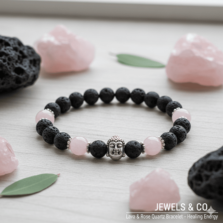 pulseira vulcânica e quartzo Rosa 1