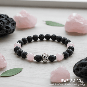 pulseira vulcânica e quartzo Rosa