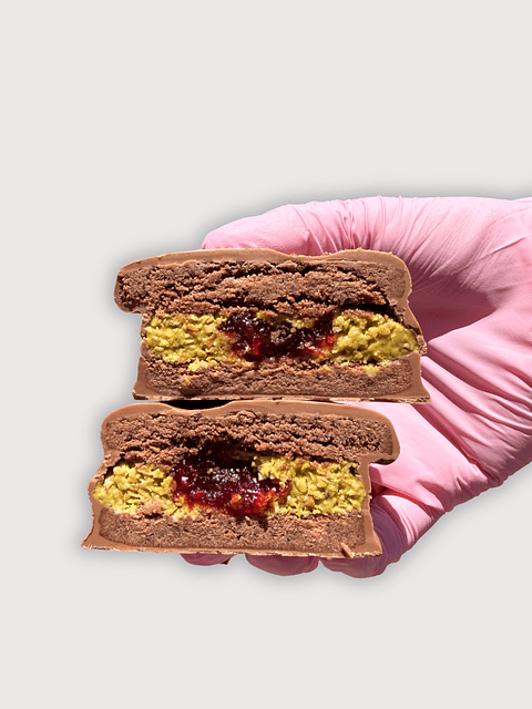 ALFAJOR PISTACHO - FRAMBUESA 100G