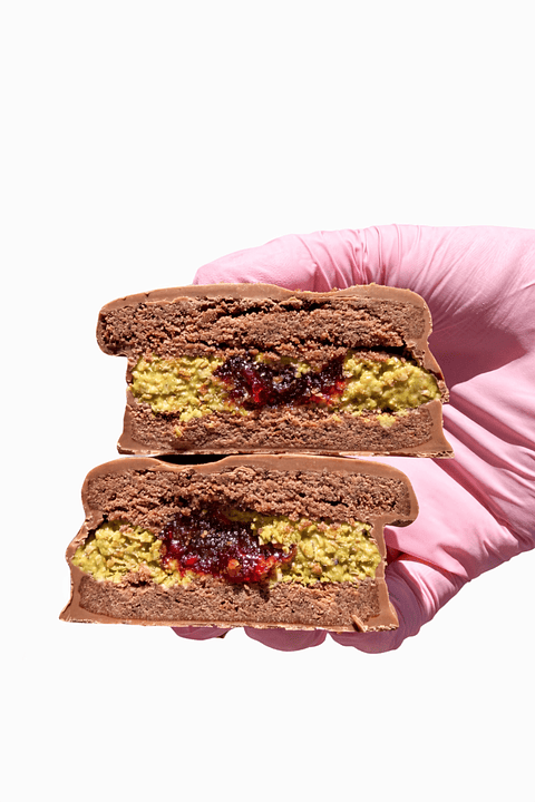 Alfajor pistacho - frambuesa 100g