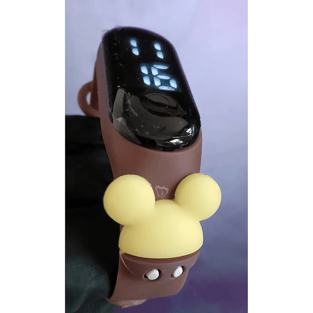  Reloj Mickey mouse marrón Amarillo  Claro 3D Cartoon Silicona para Niños 6+ Años