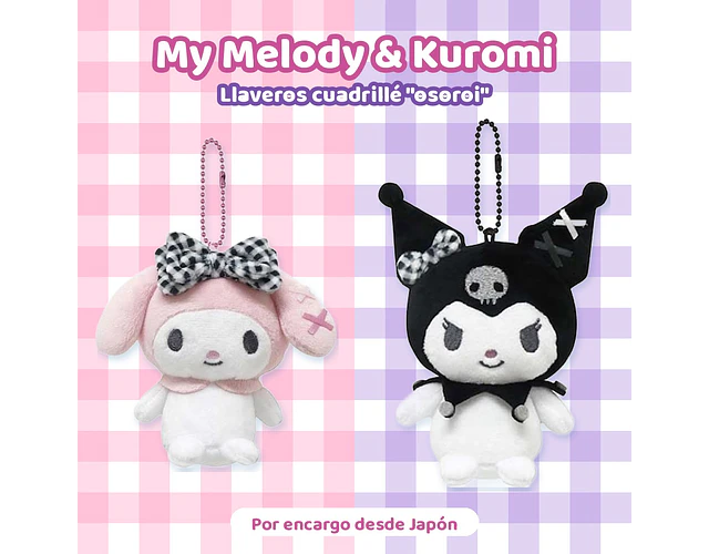 Kuromi – Llavero peluche cuadrillé Sanrio (ENCARGO)