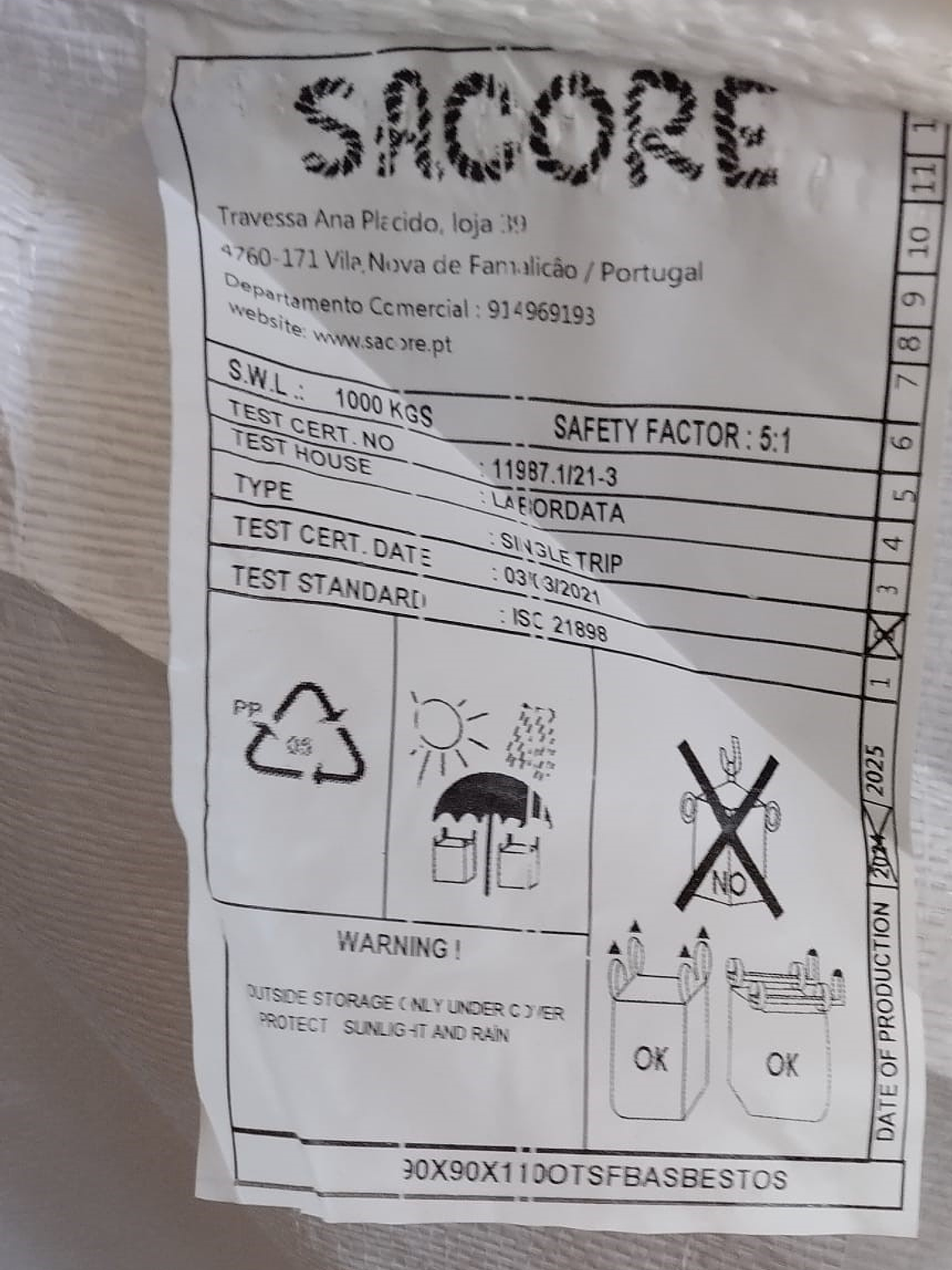 Saco Big Bag AAAA - Indicação de amianto 2